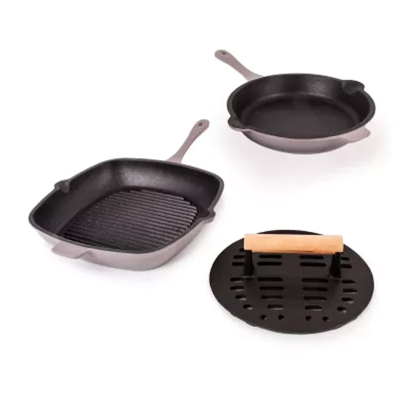 BergHOFF Neo Cast Iron 3-pc. Grill Pan and Slotted Steak Press