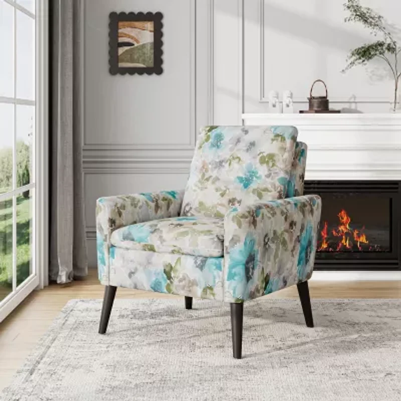 Allyson Mid-Century Modern Small Space Accent Armchair Pastel Floral