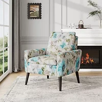 Allyson Mid-Century Modern Small Space Accent Armchair Pastel Floral