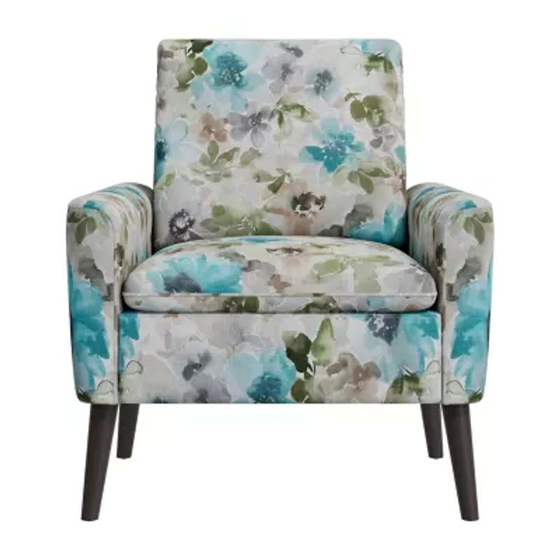 Allyson Mid-Century Modern Small Space Accent Armchair Pastel Floral