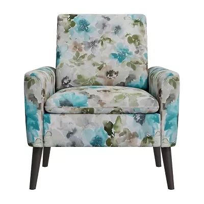 Allyson Mid-Century Modern Small Space Accent Armchair Pastel Floral