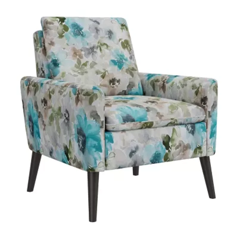 Allyson Mid-Century Modern Small Space Accent Armchair Pastel Floral