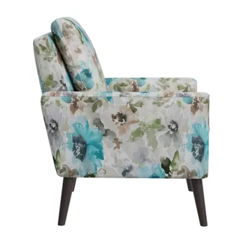 Allyson Mid-Century Modern Small Space Accent Armchair Pastel Floral