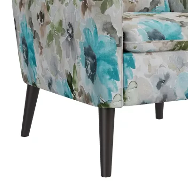 Allyson Mid-Century Modern Small Space Accent Armchair Pastel Floral
