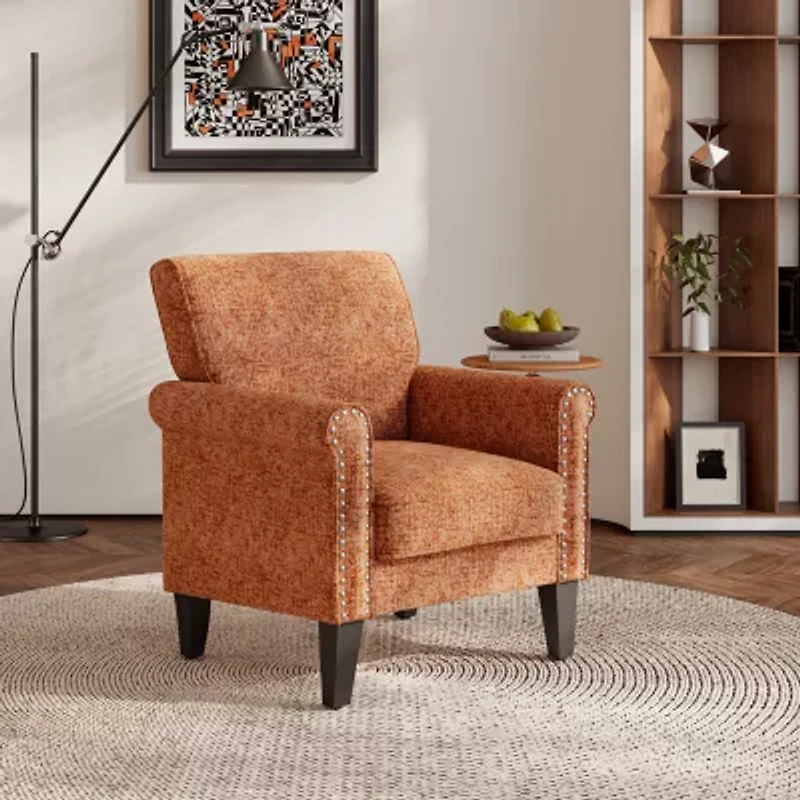 Jean Traditional Rolled Arm Accent Chair with Pewter Nailheads Chenille