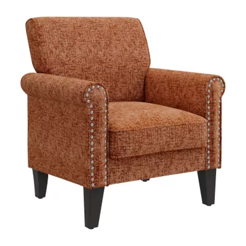 Jean Traditional Rolled Arm Accent Chair with Pewter Nailheads Chenille