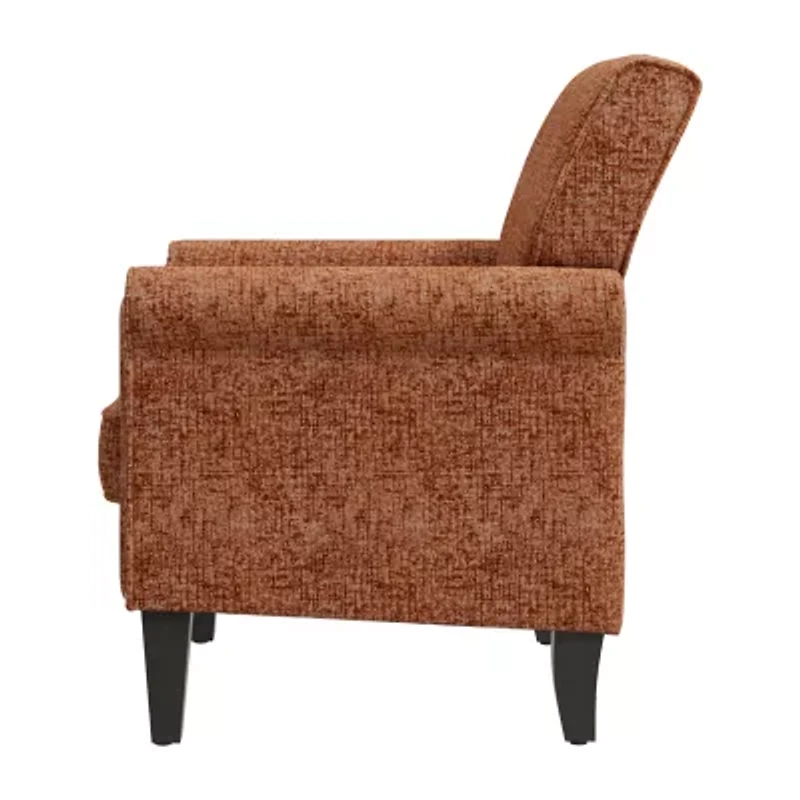 Jean Traditional Rolled Arm Accent Chair with Pewter Nailheads Chenille