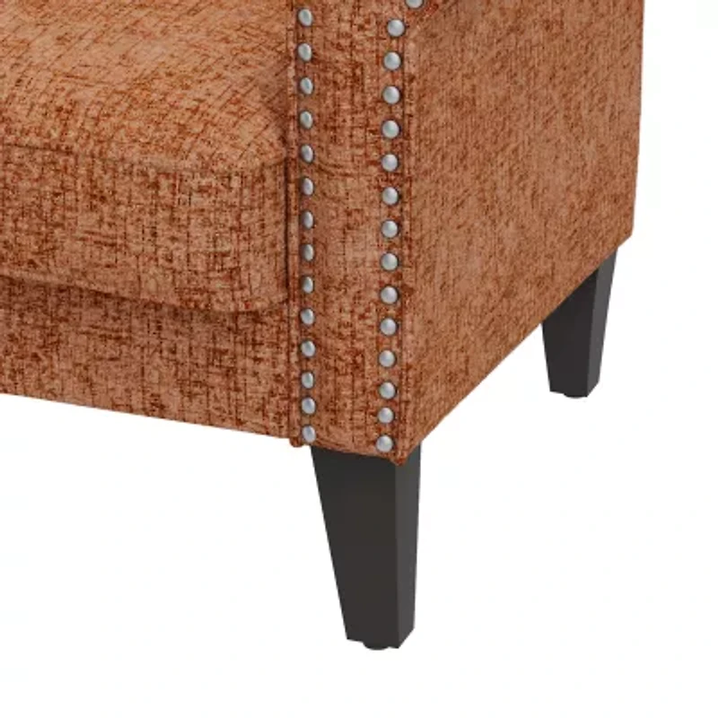 Jean Traditional Rolled Arm Accent Chair with Pewter Nailheads Chenille