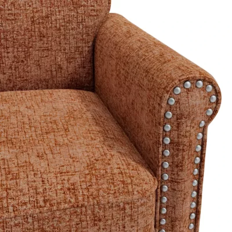 Jean Traditional Rolled Arm Accent Chair with Pewter Nailheads Chenille