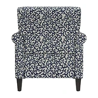 Jean Traditional Rolled Arm Accent Chair with Pewter Nailheads Curly Vine Pattern