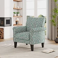 Jean Traditional Rolled Arm Accent Chair with Pewter Nailheads Curly Vine Pattern