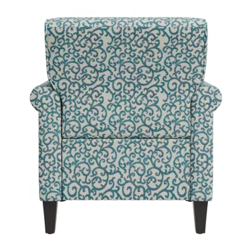 Jean Traditional Rolled Arm Accent Chair with Pewter Nailheads Curly Vine Pattern