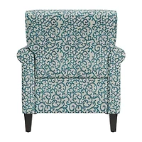 Jean Traditional Rolled Arm Accent Chair with Pewter Nailheads Curly Vine Pattern