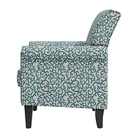 Jean Traditional Rolled Arm Accent Chair with Pewter Nailheads Curly Vine Pattern