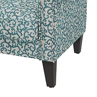 Jean Traditional Rolled Arm Accent Chair with Pewter Nailheads Curly Vine Pattern