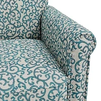Jean Traditional Rolled Arm Accent Chair with Pewter Nailheads Curly Vine Pattern