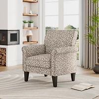 Jean Traditional Rolled Arm Accent Chair with Pewter Nailheads Curly Vine Pattern