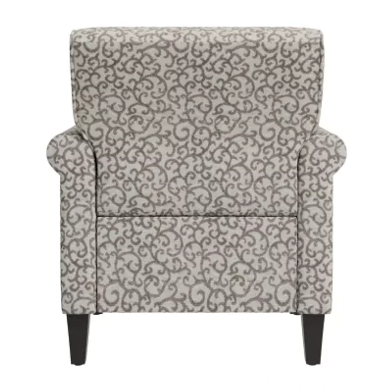 Jean Traditional Rolled Arm Accent Chair with Pewter Nailheads Curly Vine Pattern
