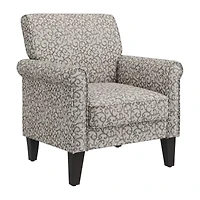 Jean Traditional Rolled Arm Accent Chair with Pewter Nailheads Curly Vine Pattern