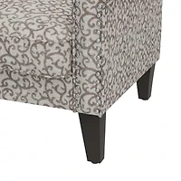 Jean Traditional Rolled Arm Accent Chair with Pewter Nailheads Curly Vine Pattern