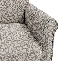 Jean Traditional Rolled Arm Accent Chair with Pewter Nailheads Curly Vine Pattern