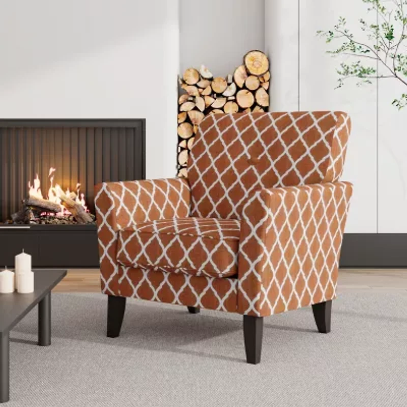 Alex Transitional Flared Arm Accent Chair Trellis Fabric