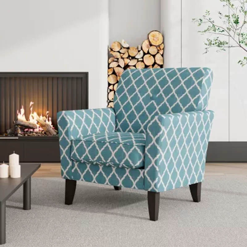 Alex Transitional Flared Arm Accent Chair Trellis Fabric