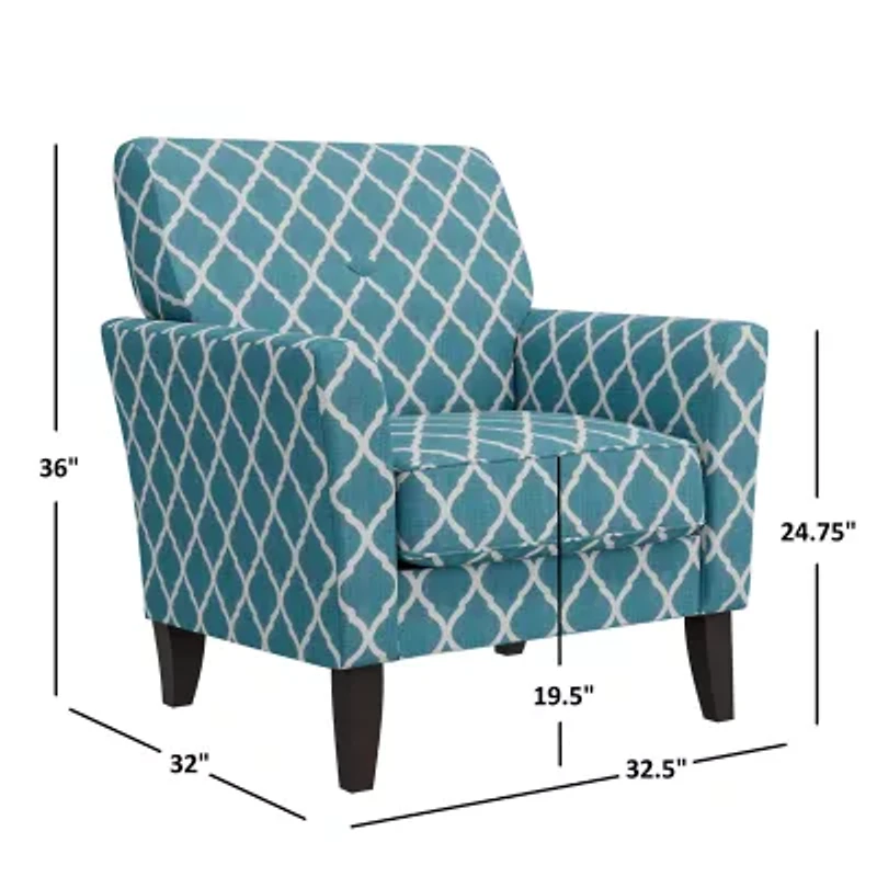 Alex Transitional Flared Arm Accent Chair Trellis Fabric
