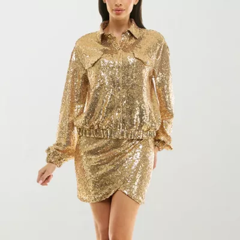 Premier Amour Sequin Womens Lightweight Bomber Jacket