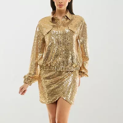 Premier Amour Sequin Womens Lightweight Bomber Jacket
