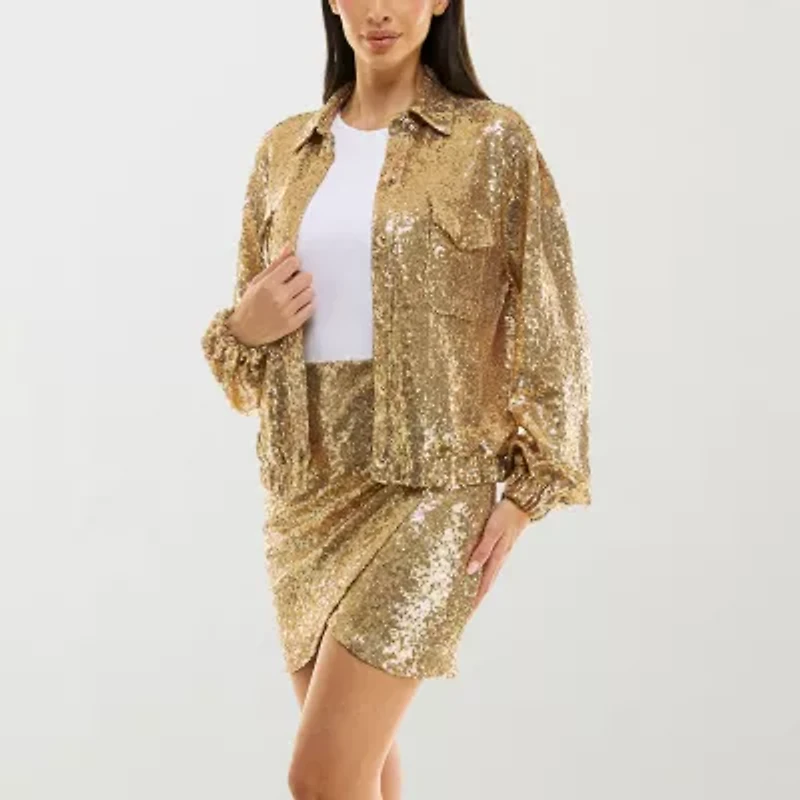 Premier Amour Sequin Womens Lightweight Bomber Jacket