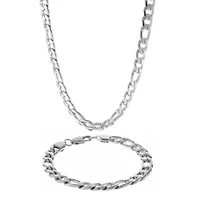 Mens Stainless Steel 9mm Figaro Chain & Bracelet Boxed Set