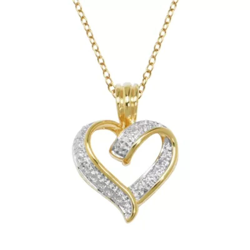 Sparkle Allure Womens White Diamond Accent 18K Gold Over Brass Heart Pendant Necklace
