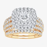 Womens / CT. T.W. Natural White Diamond 10K Gold Cushion Halo Bridal Set