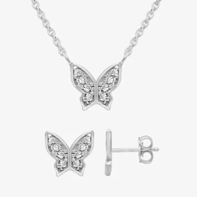 Itsy Bitsy Womens Cubic Zirconia Sterling Silver Butterfly Hypoallergenic 2-pc. Jewelry Set