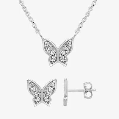 Itsy Bitsy Womens Cubic Zirconia Sterling Silver Butterfly Hypoallergenic 2-pc. Jewelry Set