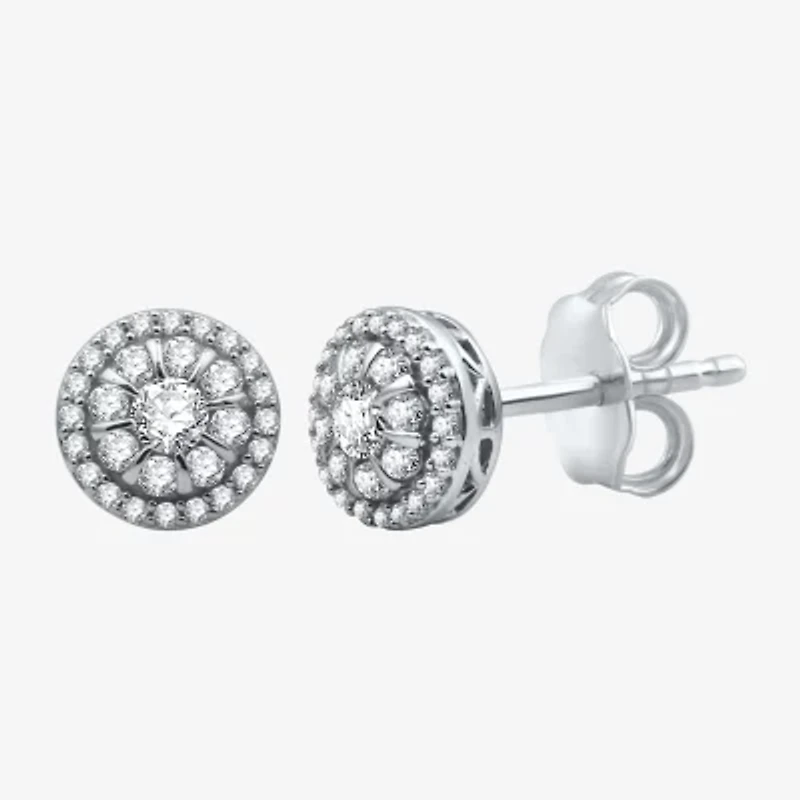 1 CT. T.W. Natural White Diamond 10K White Gold 9.9mm Round Stud Earrings