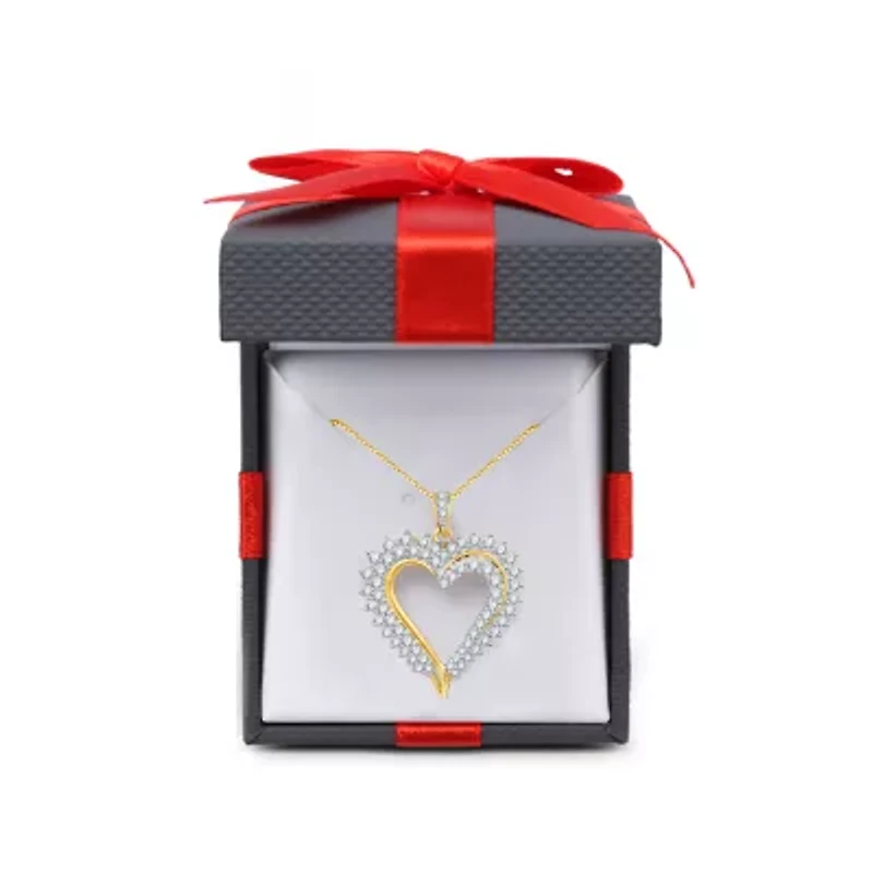 Womens 1 CT. T.W. Natural White Diamond 10K Gold Heart 18 Inch Pendant Necklace
