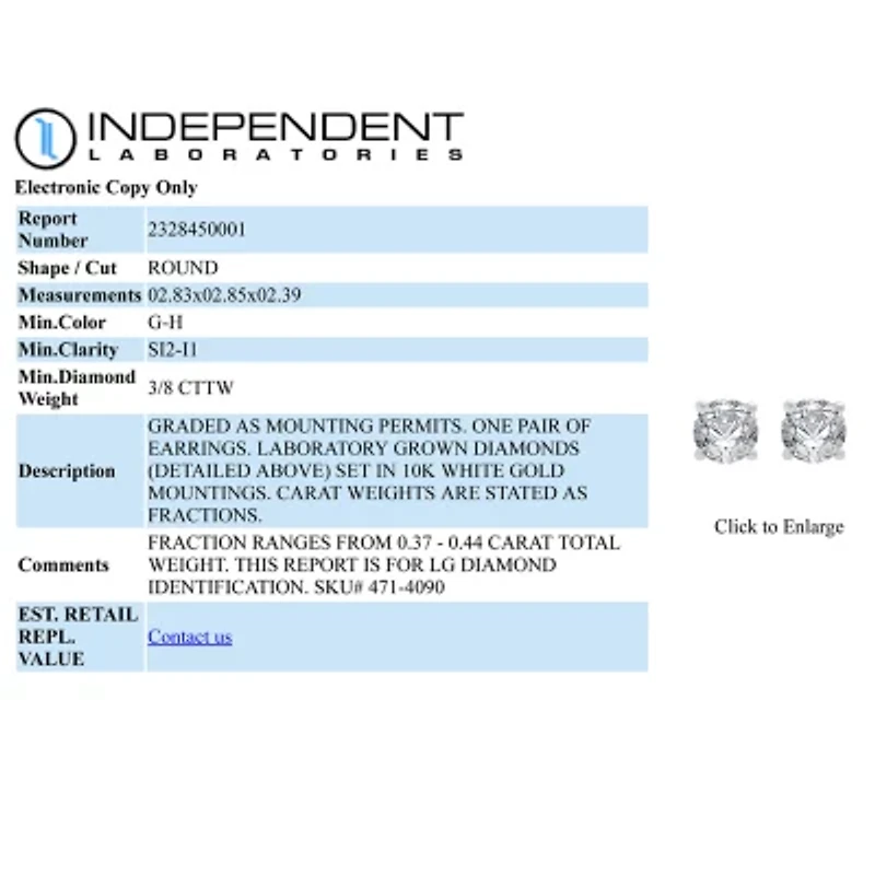 Ever Star 3/8 CT. T.W. Lab-Grown  (G / SI1-SI2) Diamond 10K or 14K Gold Round Stud Earrings