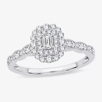 Womens 1/2 CT. T.W. Natural White Diamond 10K Gold Oval Side Stone Halo Engagement Ring