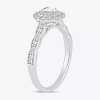 Womens 1/2 CT. T.W. Natural White Diamond 10K Gold Oval Side Stone Halo Engagement Ring
