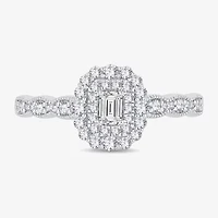 Womens 1/2 CT. T.W. Natural White Diamond 10K Gold Oval Side Stone Halo Engagement Ring