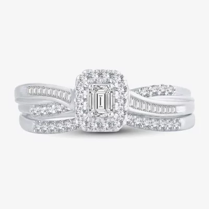 Womens 1/2 CT. T.W. Natural White Diamond 10K Gold Side Stone Halo Bridal Set