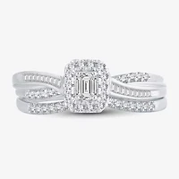 Womens 1/2 CT. T.W. Natural White Diamond 10K Gold Side Stone Halo Bridal Set