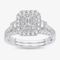 Womens 1 CT. T.W. Natural White Diamond 10K Gold Side Stone Halo Bridal Set