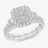 Womens 1 CT. T.W. Natural White Diamond 10K Gold Side Stone Halo Bridal Set