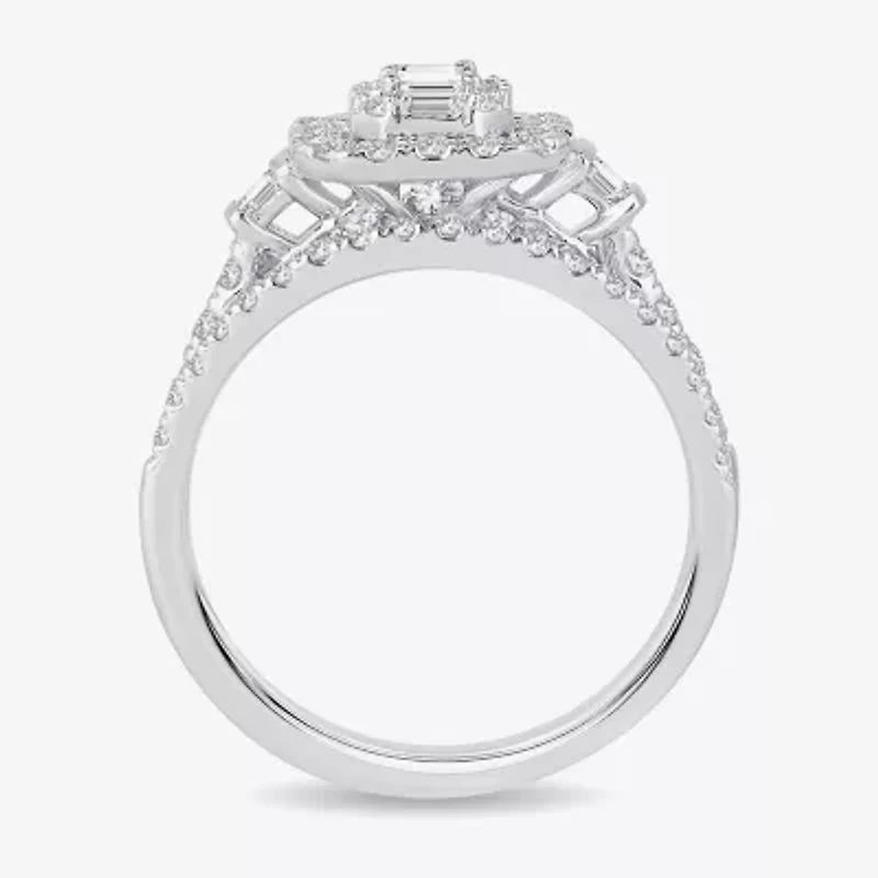 Womens 1 CT. T.W. Natural White Diamond 10K Gold Side Stone Halo Bridal Set