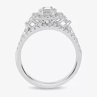 Womens 1 CT. T.W. Natural White Diamond 10K Gold Side Stone Halo Bridal Set