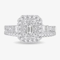 Womens 1 CT. T.W. Natural White Diamond 10K Gold Side Stone Halo Bridal Set