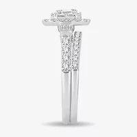 Womens 1 CT. T.W. Natural White Diamond 10K Gold Side Stone Halo Bridal Set